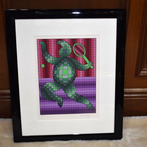 Victor Vasarely Tennis Player Signed & Numbered Limited Edition Serigraph Framed - Picture 5 of 10